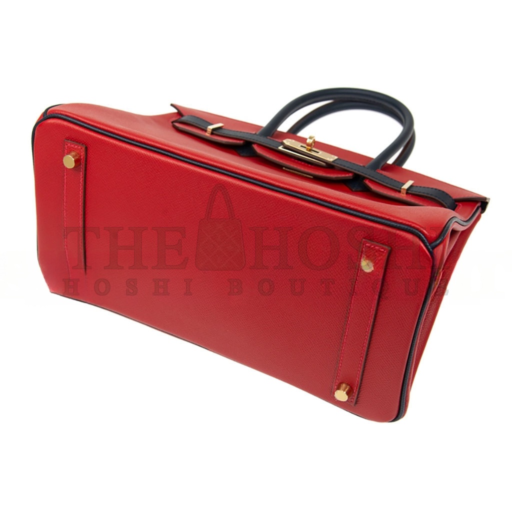 H**me5 BIRKIN 30 EPSOM FLAG RED WITH BLACK AND GOLD BUCKLE BK30Q576EPCZ (30*23*15cm) Master Quality
